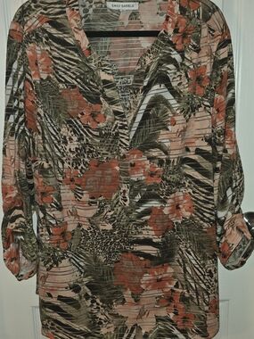 Emily Daniels Women's Tropical Print V-Neck Tunic - Peach & Olive